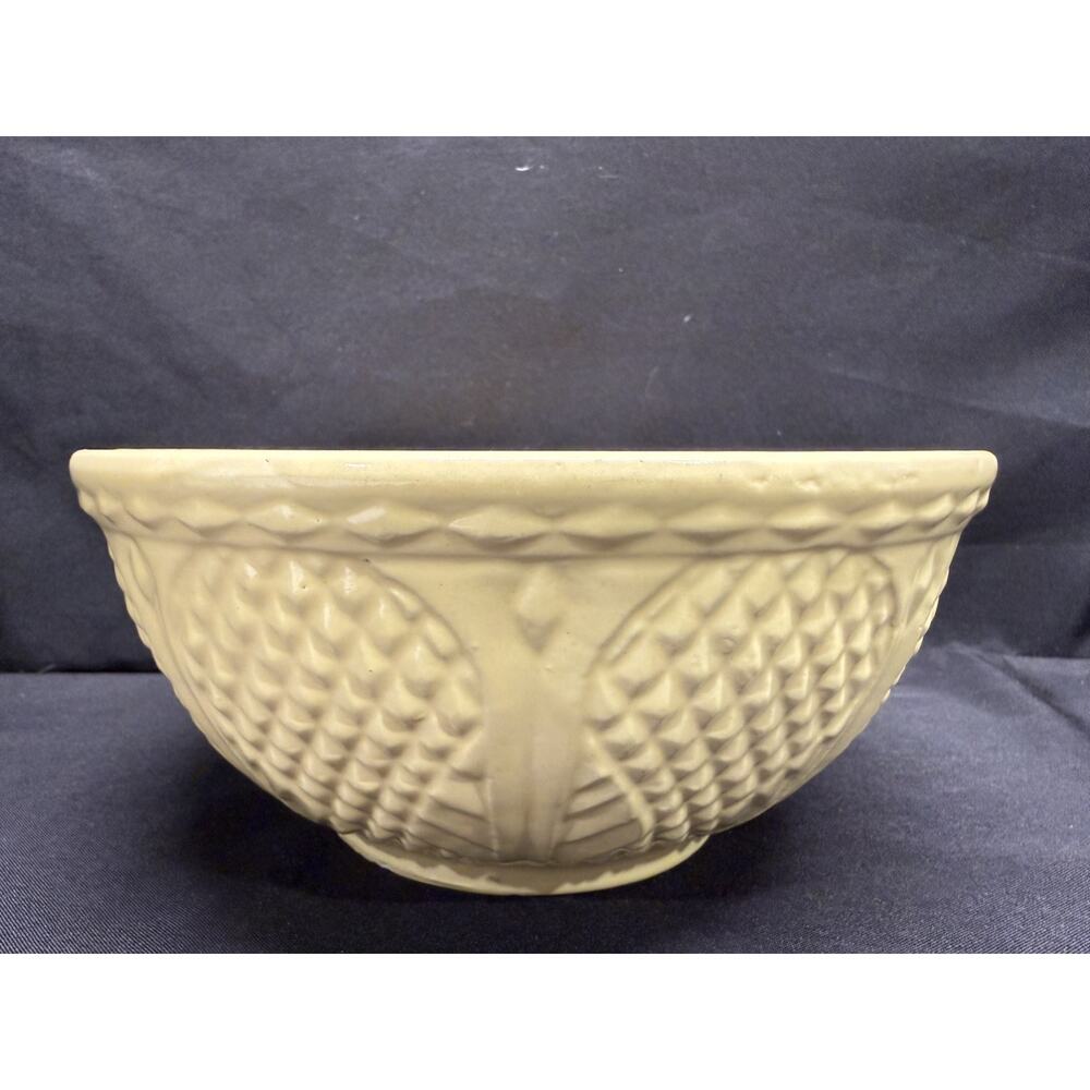 Vintage yellow Robinson Ransbottom Pottery Mixing Bowl Diamond pattern ceramic